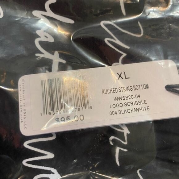 WEWOREWHAT Ruched String Logo Bikini Bottom in Black White XL - Picture 8 of 8